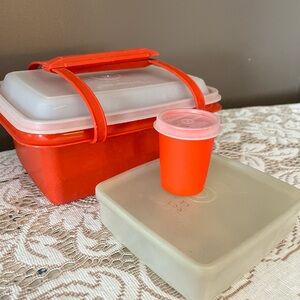 Tupperware Paprika Pack N Carry Lunch Box Set Storage with handles & 2 container